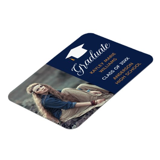 ネイビーブルー大学院写真卒業発表 マグネット (左側)