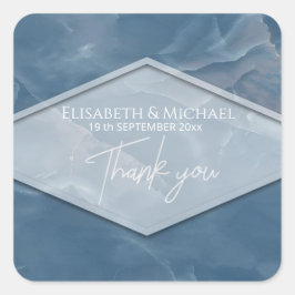 ネイビーブルー大理石の幾何学的ロマンチックな書 スクエアシール