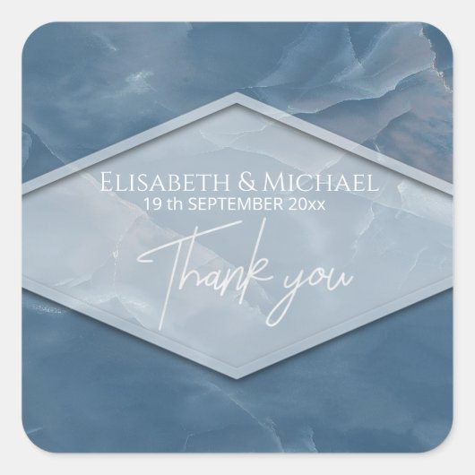 ネイビーブルー大理石の幾何学的ロマンチックな書 スクエアシール (正面)