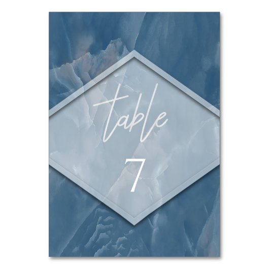 ネイビーブルー大理石の幾何学的ロマンチックな書 テーブルナンバー (正面)
