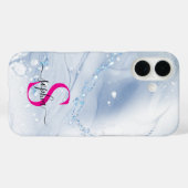 ネイビーブルー大理石ゴールドラメモノグラム Case-Mate iPhoneケース (裏面 (横))