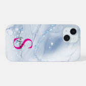 ネイビーブルー大理石ゴールドラメモノグラム iPhone 15ケース (裏面横)