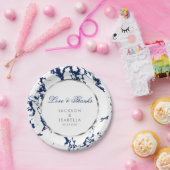 ネイビーブルー大理石、シルバーとホワイト ペーパープレート (パーティー)