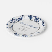 ネイビーブルー大理石、シルバーとホワイト ペーパープレート (アングル)