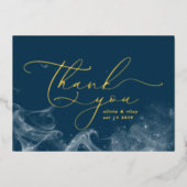 ネイビーブルー天星サンキューウェディング写真 箔シーズンカード (正面)