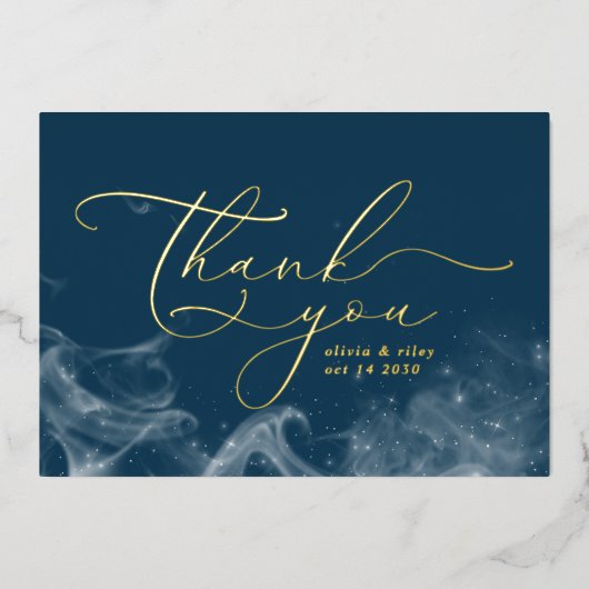 ネイビーブルー天星サンキューウェディング写真 箔シーズンカード (正面)