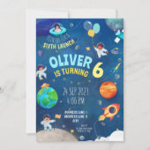 ネイビーブルー宇宙テーマ誕生日 招待状 (正面)