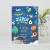 ネイビーブルー宇宙テーマ誕生日 招待状 (スタンド正面)