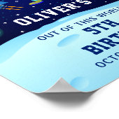 ネイビーブルー宇宙飛行士宇宙誕生日会 ポスター (角)