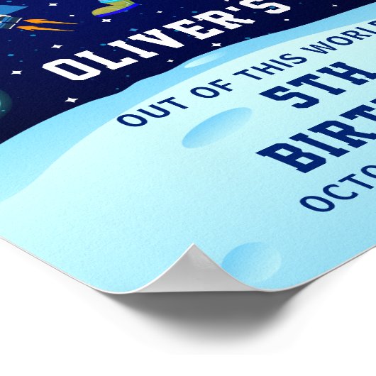 ネイビーブルー宇宙飛行士宇宙誕生日会 ポスター (角)