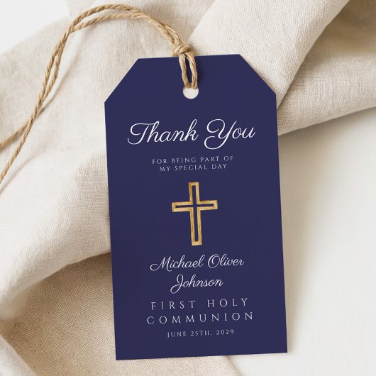 ネイビーブルー宗教交配少年ファースト・コミュニオン ギフトタグ