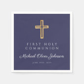 ネイビーブルー宗教交配少年ファースト・コミュニオン スタンダードカクテルナプキン (正面)