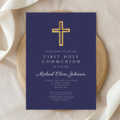 ネイビーブルー宗教交配少年ファースト・コミュニオン 招待状
