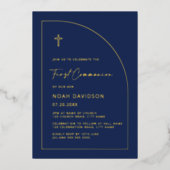 ネイビーブルー実在&金箔コミュニオン招待状 箔招待状 (正面)