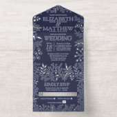 ネイビーブルー実在&銀箔フローラ結婚ズ オールインワン招待状 (内側)