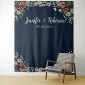 ネイビーブルー小さなヤギ結婚ワリの背中 タペストリー (インサイチュ)