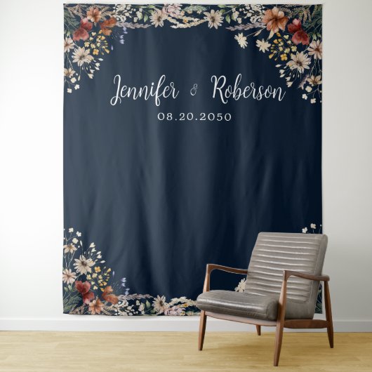 ネイビーブルー小さなヤギ結婚ワリの背中 タペストリー (インサイチュ)