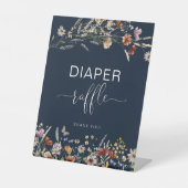 ネイビーブルー小さなワイルドフラワーおむつラッフルサイン 台座サイン (正面)