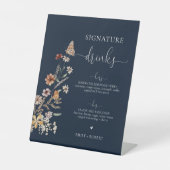 ネイビーブルー小さなワイルドフラワーシグネチャードリンクサイン 台座サイン (正面)