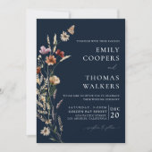 ネイビーブルー小さな野結婚花式 招待状 (正面)