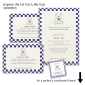 ネイビーブルー市松模様にテディベア – 私たちの小さな子 サンキューカード