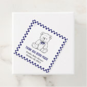 ネイビーブルー市松模様にテディベア – 私たちの小さな子 フェイバータグ (インサイチュ)
