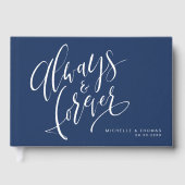 ネイビーブルー常に永遠のスクリプ結婚ト ゲストブック (正面)