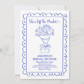ネイビーブルー彼女は市場のブライダルシャワー 招待状 (正面)