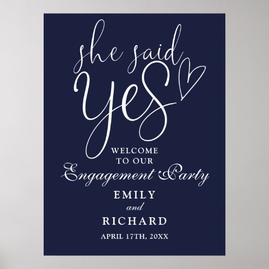 ネイビーブルー彼女はYes婚約ウェルカムサインを述べた ポスター (正面)