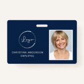 ネイビーブルー従業員名ロゴ写真企業の作品 バッジ (正面)