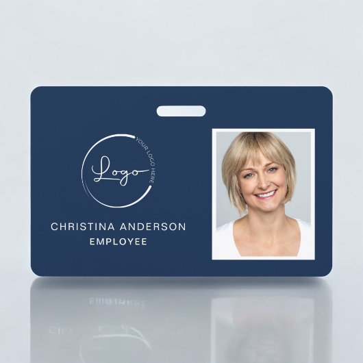 ネイビーブルー従業員名ロゴ写真企業の作品 バッジ