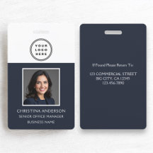 ネイビーブルー従業員名ロゴ写真企業の作品