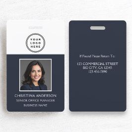 ネイビーブルー従業員名ロゴ写真企業の作品 バッジ