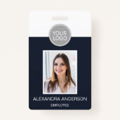 ネイビーブルー従業員名ロゴ写真企業の作品 バッジ (正面)