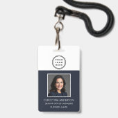 ネイビーブルー従業員名ロゴ写真企業の作品 バッジ (正面（ネックストラップ付）)