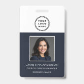 ネイビーブルー従業員名ロゴ写真企業の作品 バッジ (正面)