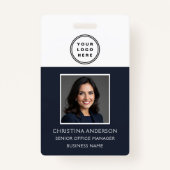 ネイビーブルー従業員名ロゴ写真企業の作品 バッジ (正面)