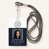 ネイビーブルー従業員名ロゴ写真企業の作品 バッジ (正面ランヤード)