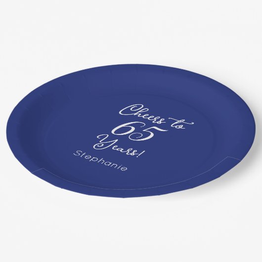 ネイビーブルー応援65年65誕生日 ペーパープレート (アングル)