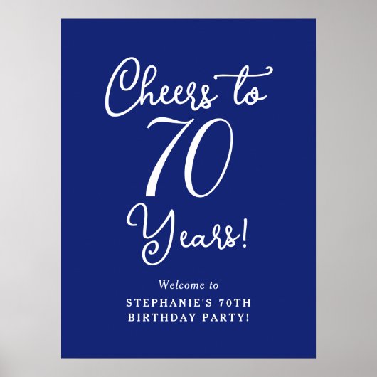 ネイビーブルー応援70年誕生日ウェルカムサイン ポスター (正面)