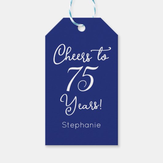 ネイビーブルー応援75年75誕生日 ギフトタグ (正面)