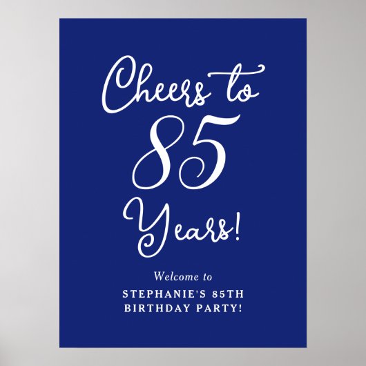 ネイビーブルー応援85年誕生日ウェルカムサイン ポスター (正面)