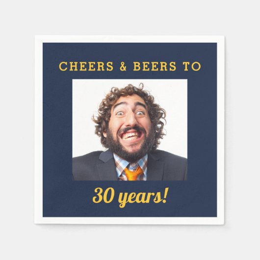 ネイビーブルー応援&ビアーズマイルストン誕生日写真 スタンダードカクテルナプキン (正面)