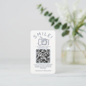 ネイビーブルー思い出に残る写真Qrコード結婚ズモダン プレイスカード (スタンド正面)