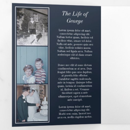 ネイビーブルー愛する記憶の写真葬儀 三つ折りプログラム (内部最初)