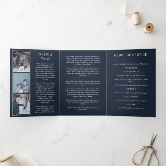 ネイビーブルー愛する記憶の写真葬儀 三つ折りプログラム (内部)