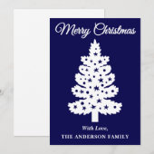 ネイビーブルー手書きスクリプトクリスマスツリー シーズンカード (正面/裏面)