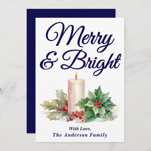 ネイビーブルー手書きスクリプメリート&ブライト シーズンカード (正面/裏面)
