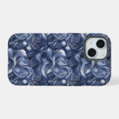 ネイビーブルー抽象柄 iPhone 15ケース (裏面横)