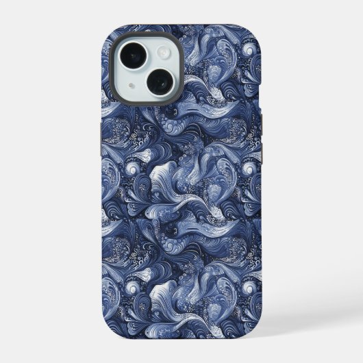 ネイビーブルー抽象柄 iPhone 15ケース (裏面)